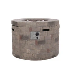31.75" Brown And Gray Round Outdoor Patio Fire Pit