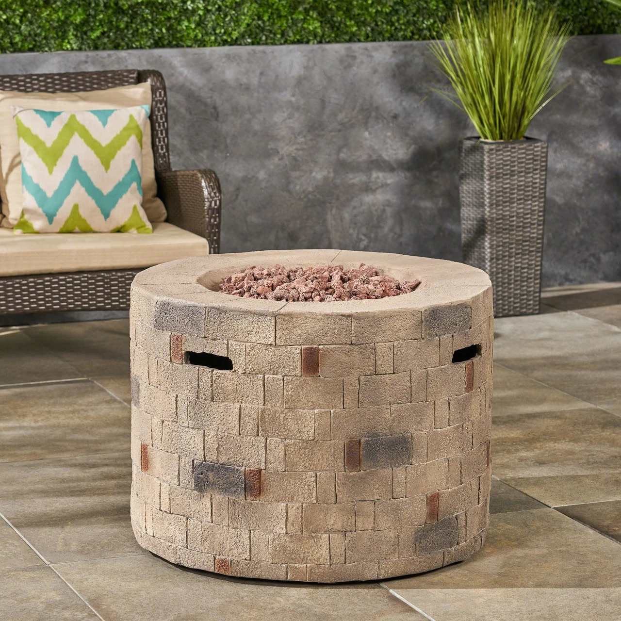 31.75" Brown And Gray Round Outdoor Patio Fire Pit 2 31.75" Brown And Gray Round Outdoor Patio Fire Pit - Image 2
