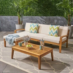 5pc Brown And Beige Outdoor Patio Conversation Set With Cushions 39.5" -PatioVibe Shop dnhhf 306669 2 22720.1667587411