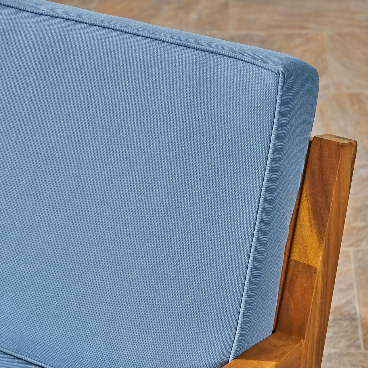 5pc Brown And Blue Outdoor Patio Conversation Set With Cushions 39.5" 3 5pc Brown And Blue Outdoor Patio Conversation Set With Cushions 39.5" - Image 3