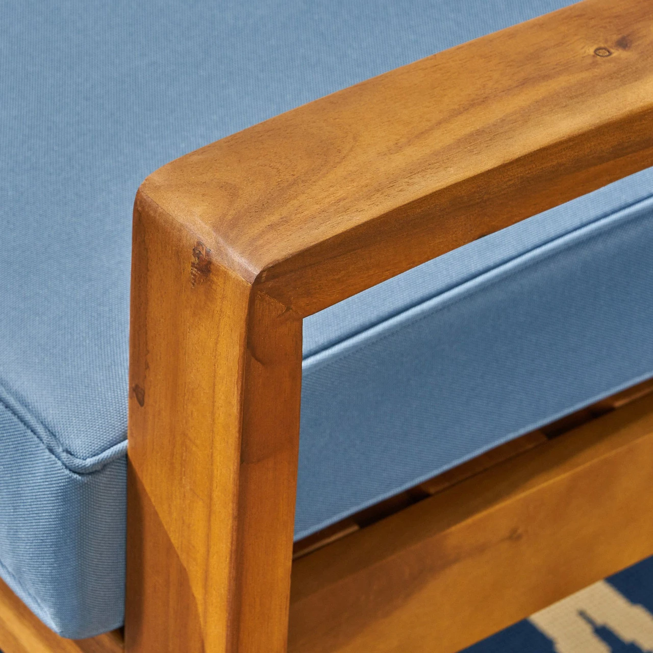 5pc Brown And Blue Outdoor Patio Conversation Set With Cushions 39.5" 4 5pc Brown And Blue Outdoor Patio Conversation Set With Cushions 39.5" - Image 4