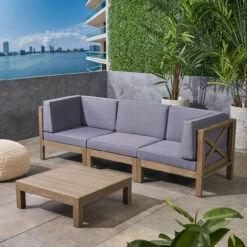 4-Piece Gray Contemporary Outdoor Furniture Patio Sectional Sofa Set - Dark Gray Cushions -PatioVibe Shop dnhhf 306702 2 68496.1667654105
