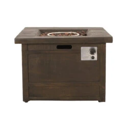 32" Natural Brown Distressed Finish Square Outdoor Patio Fire Pit