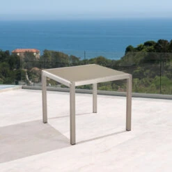 35" Gray And Silver Contemporary Square Outdoor Patio Dining Table -PatioVibe Shop dnhhf 307014 6 85119.1667503801