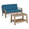 2pc Teal Blue And Gray Outdoor Patio Cushioned Loveseat And Coffee Table Set 52"