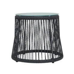 18.75" Gray And Clear Contemporary Round Outdoor Patio Side Table