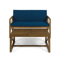 2pc Teal Blue And Brown Outdoor Patio Cushioned Loveseat And Coffee Table Set 54.25"