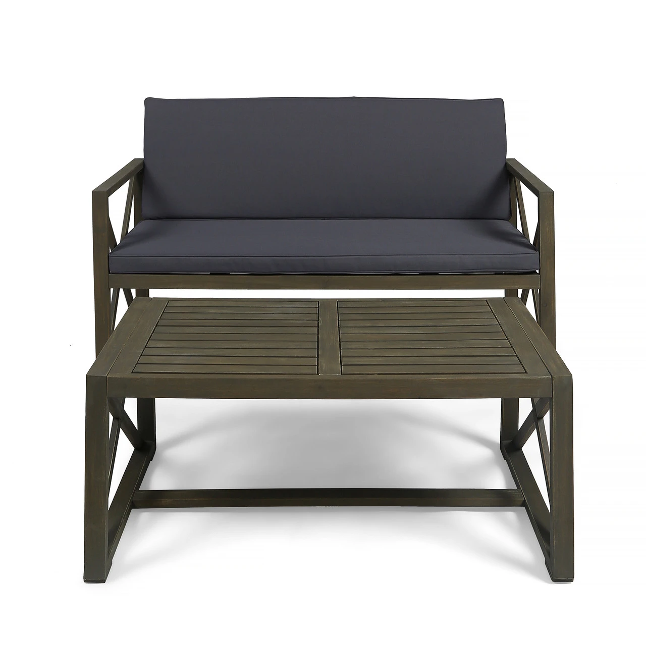 2pc Gray Contemporary Outdoor Patio Cushioned Loveseat With Coffee Table Set 54.25" 1 2pc Gray Contemporary Outdoor Patio Cushioned Loveseat With Coffee Table Set 54.25"