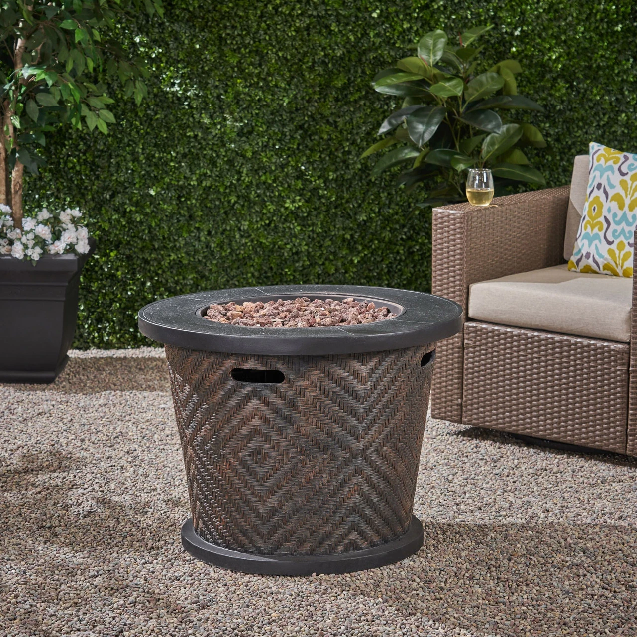 32" Brown And Black Round Outdoor Patio Fire Pit 2 32" Brown And Black Round Outdoor Patio Fire Pit - Image 2