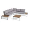 4-Piece Light Gray Aluminum And Wood Outdoor Furniture Patio Sofa Set - White Cushions