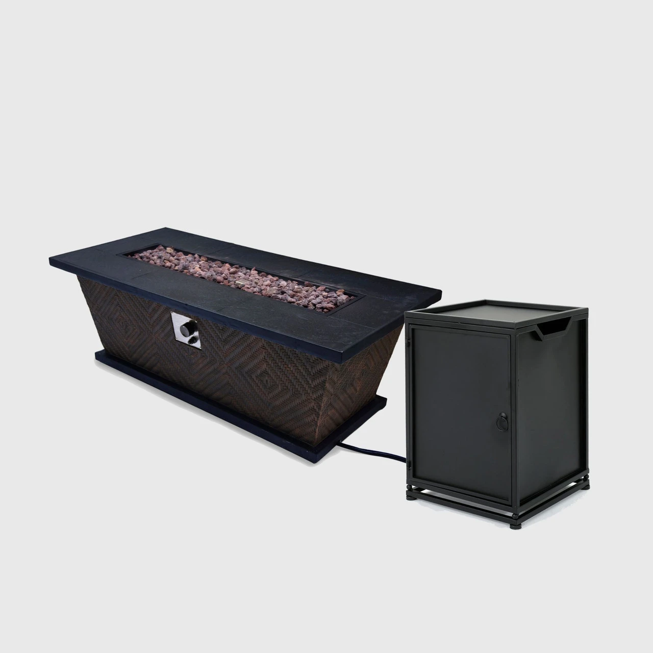 2pc Brown And Black Rectangular Outdoor Patio Fire Pit With Tank Holder Set 56.25" 1 2pc Brown And Black Rectangular Outdoor Patio Fire Pit With Tank Holder Set 56.25"