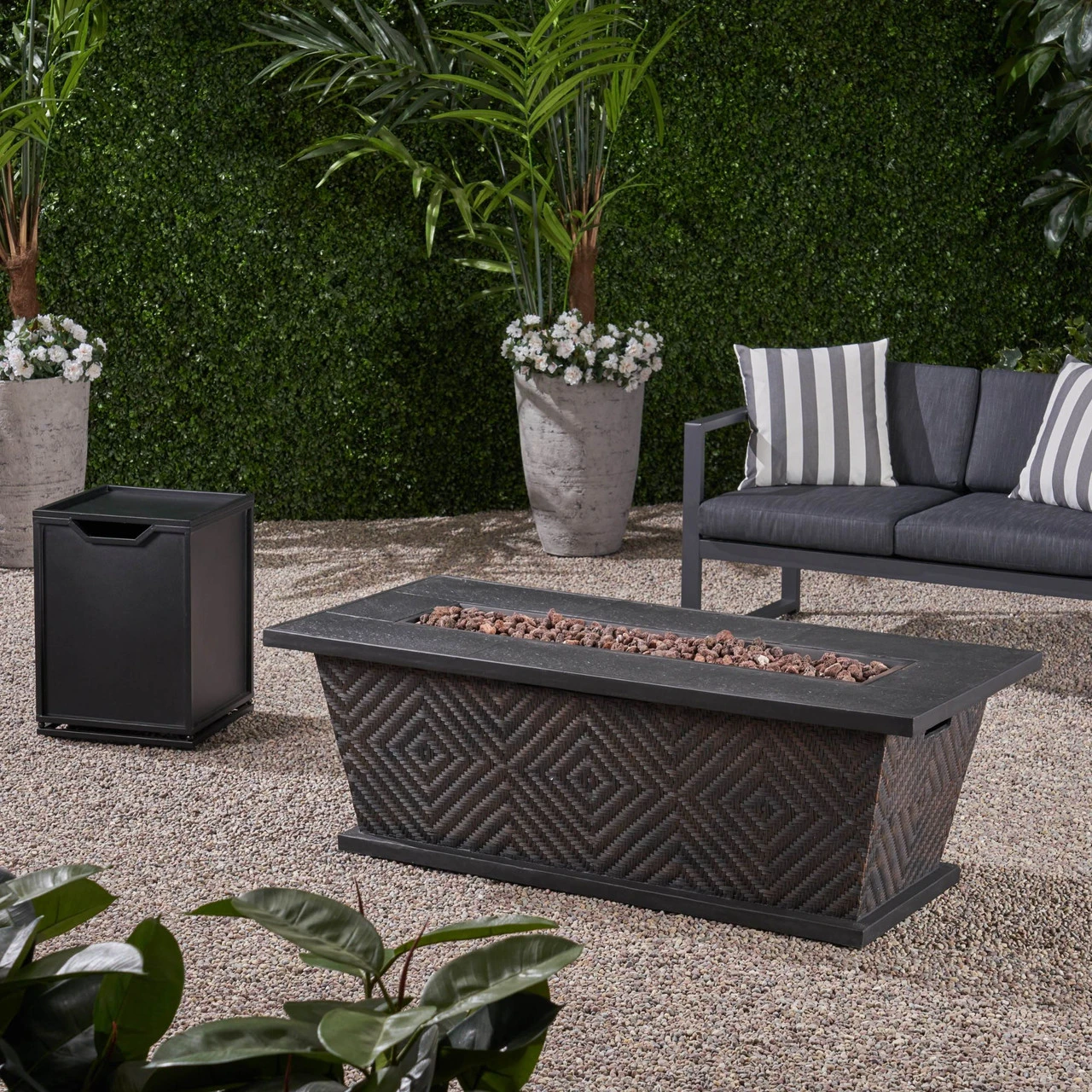 2pc Brown And Black Rectangular Outdoor Patio Fire Pit With Tank Holder Set 56.25" 2 2pc Brown And Black Rectangular Outdoor Patio Fire Pit With Tank Holder Set 56.25" - Image 2