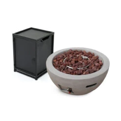 26.75" Abalone Gray Handcrafted Outdoor Patio Bowl Fire Pit With Tank Holder