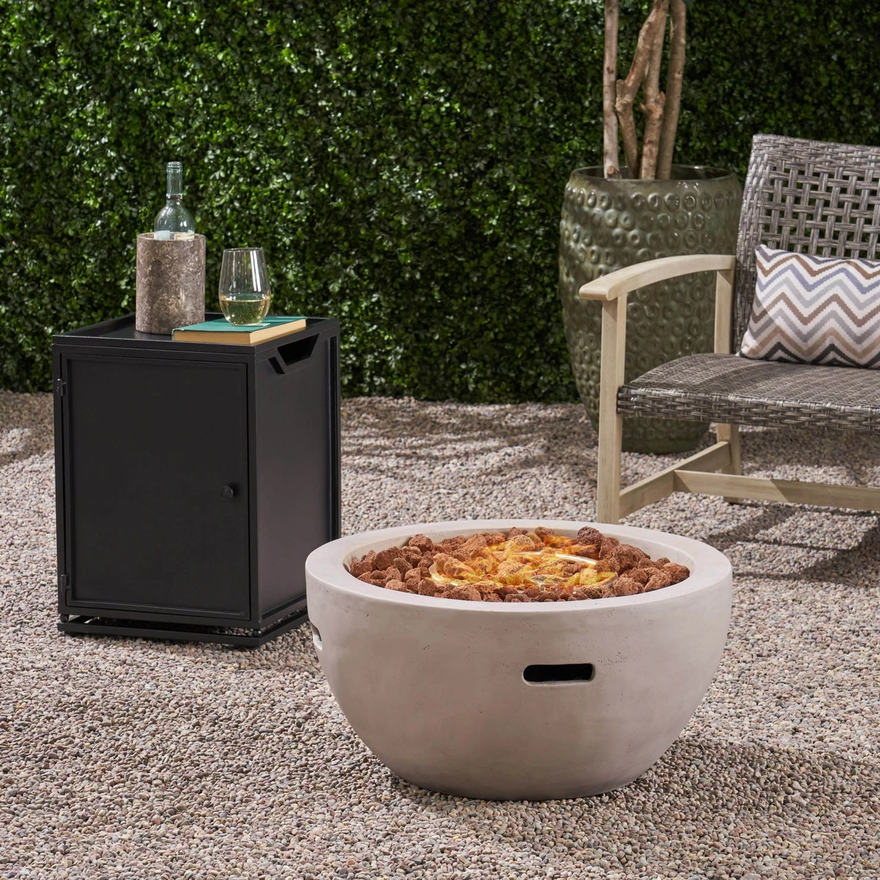 26.75" Abalone Gray Handcrafted Outdoor Patio Bowl Fire Pit With Tank Holder 7 26.75" Abalone Gray Handcrafted Outdoor Patio Bowl Fire Pit With Tank Holder - Image 7