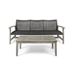 2pc Black And Pale Gray Outdoor Patio Sofa And Coffee Table Set 75.5"