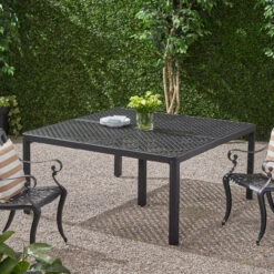 61.25" Black Traditional Style Square Outdoor Patio Dining Table -PatioVibe Shop dnhhf 308843 5 73019.1667664236