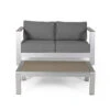 2pc Gray And Silver Contemporary Outdoor Patio Loveseat With Coffee Table 56.75"
