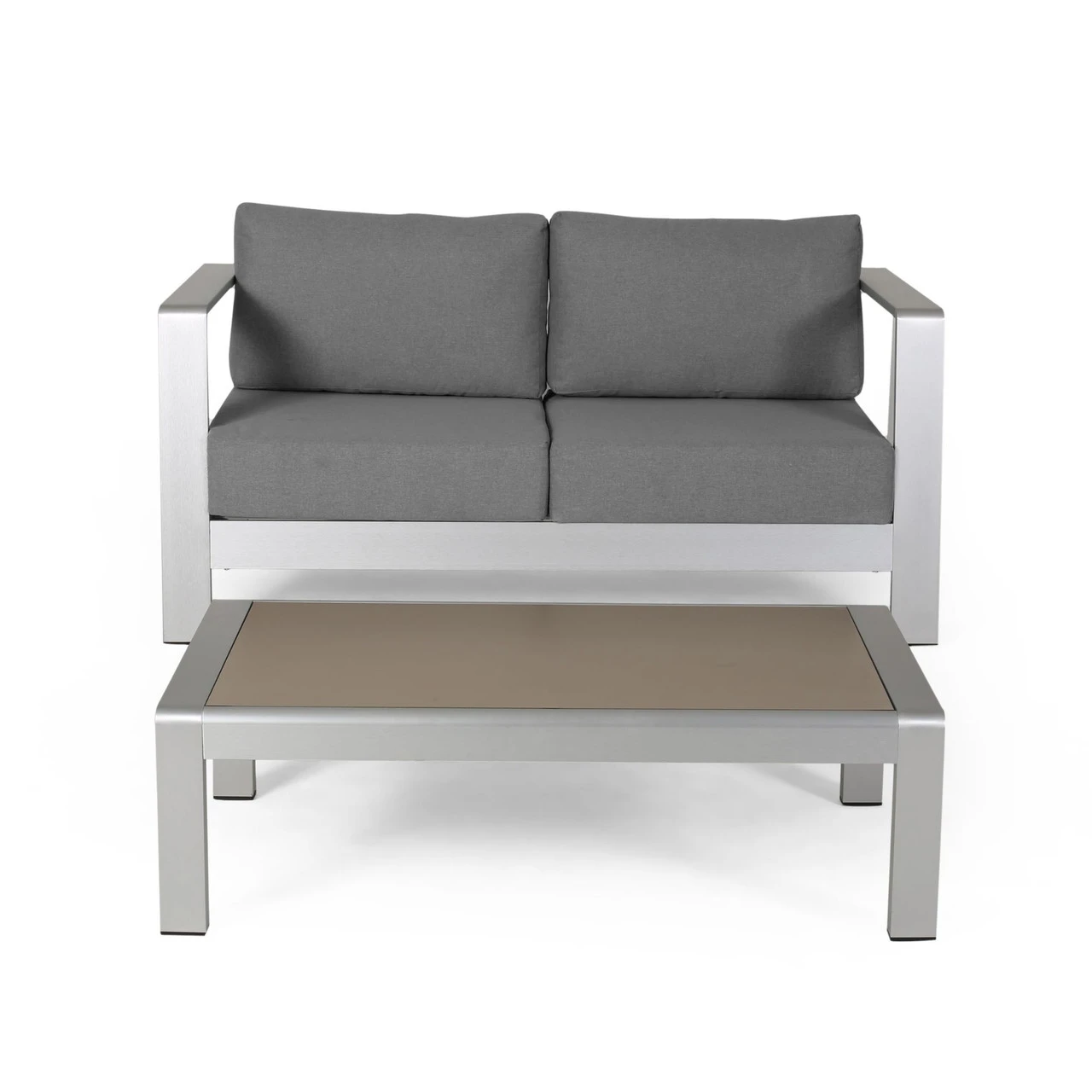 2pc Gray And Silver Contemporary Outdoor Patio Loveseat With Coffee Table 56.75" 1 2pc Gray And Silver Contemporary Outdoor Patio Loveseat With Coffee Table 56.75"