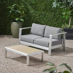 2pc Gray And Silver Contemporary Outdoor Patio Loveseat With Coffee Table 56.75" 13 2pc Gray And Silver Contemporary Outdoor Patio Loveseat With Coffee Table 56.75" -PatioVibe Shop dnhhf 308977 7 79425.1667677723