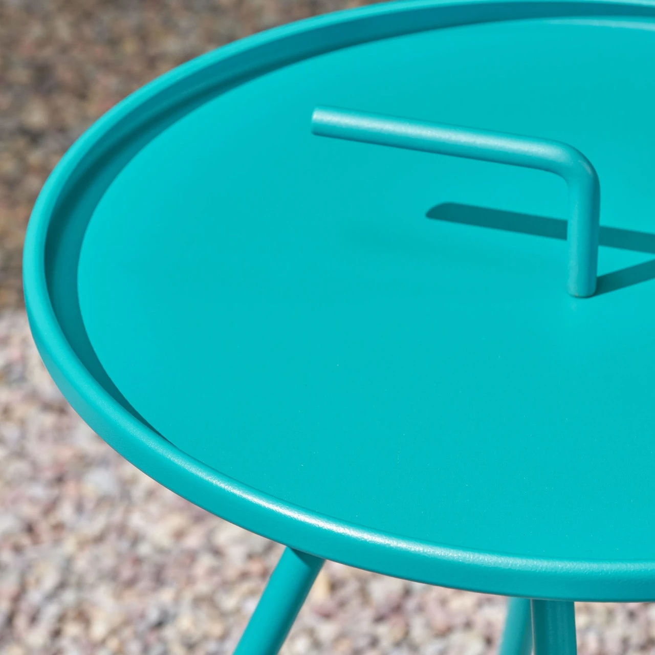 21.75" Teal Blue Contemporary Round Outdoor Patio Side Table 4 21.75" Teal Blue Contemporary Round Outdoor Patio Side Table - Image 4