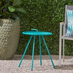 21.75" Teal Blue Contemporary Round Outdoor Patio Side Table 12 21.75" Teal Blue Contemporary Round Outdoor Patio Side Table -PatioVibe Shop dnhhf 309000 6 52909.1667677741