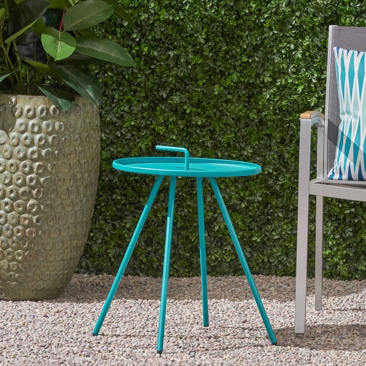 21.75" Teal Blue Contemporary Round Outdoor Patio Side Table 6 21.75" Teal Blue Contemporary Round Outdoor Patio Side Table - Image 6