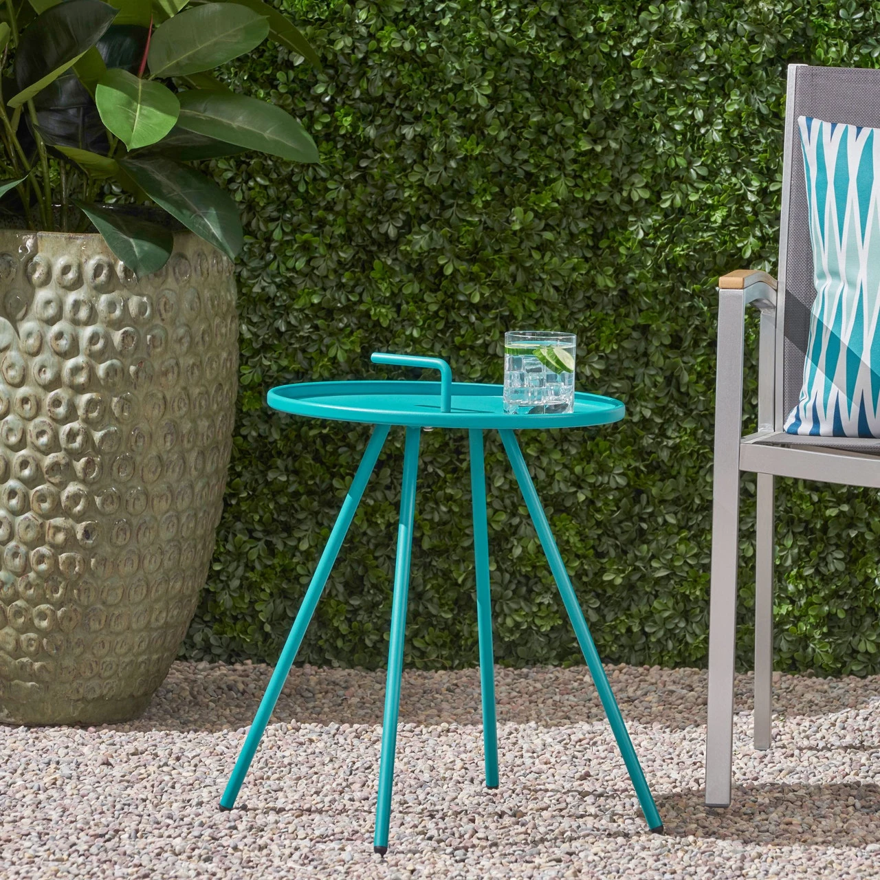 21.75" Teal Blue Contemporary Round Outdoor Patio Side Table 7 21.75" Teal Blue Contemporary Round Outdoor Patio Side Table - Image 7
