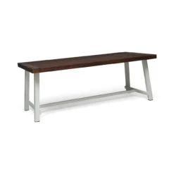 79" Brown And White Contemporary Rectangular Outdoor Dining Table
