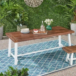 79" Brown And White Contemporary Rectangular Outdoor Dining Table -PatioVibe Shop dnhhf 309163 6 86739.1667677710