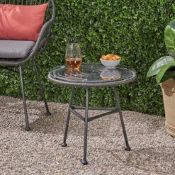 19.5" Gray And Black Contemporary Round Outdoor Patio Side Table 13 19.5" Gray And Black Contemporary Round Outdoor Patio Side Table -PatioVibe Shop dnhhf 309167 7 87288.1667654057