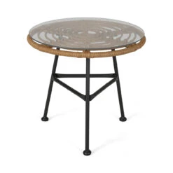19.5" Brown And Black Contemporary Round Outdoor Patio Side Table