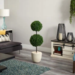 4' Artificial Boxwood Double Ball Topiary Outdoor Tree In Oval Planter -PatioVibe Shop dnnl205701 3 69183.1681813682