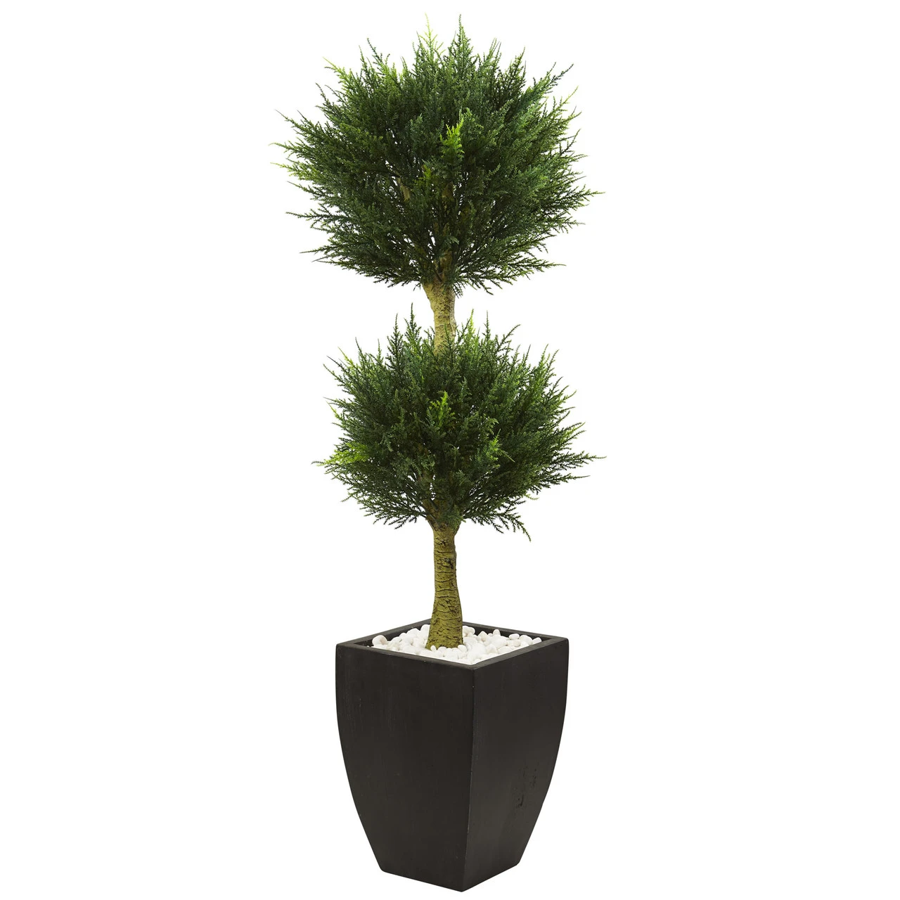 4.5' Double Ball Cypress Topiary Artificial Outdoor Pant In Matte Planter 1 4.5' Double Ball Cypress Topiary Artificial Outdoor Pant In Matte Planter
