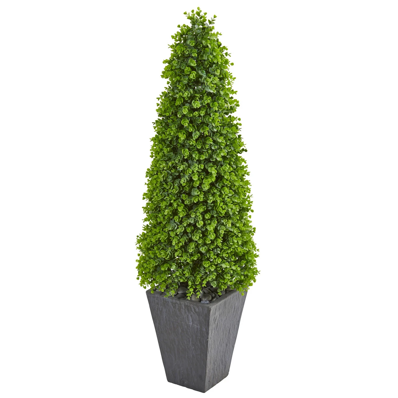 4.75" Eucalyptus Topiary Artificial Outdoor Tree In Slate Planter 1 4.75" Eucalyptus Topiary Artificial Outdoor Tree In Slate Planter