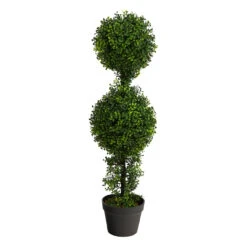 34" Boxwood Double Ball Topiary Artificial Outdoor Tree