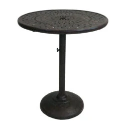 40.75" Black And Brown Round Ornate Outdoor Patio Furniture Bar Table