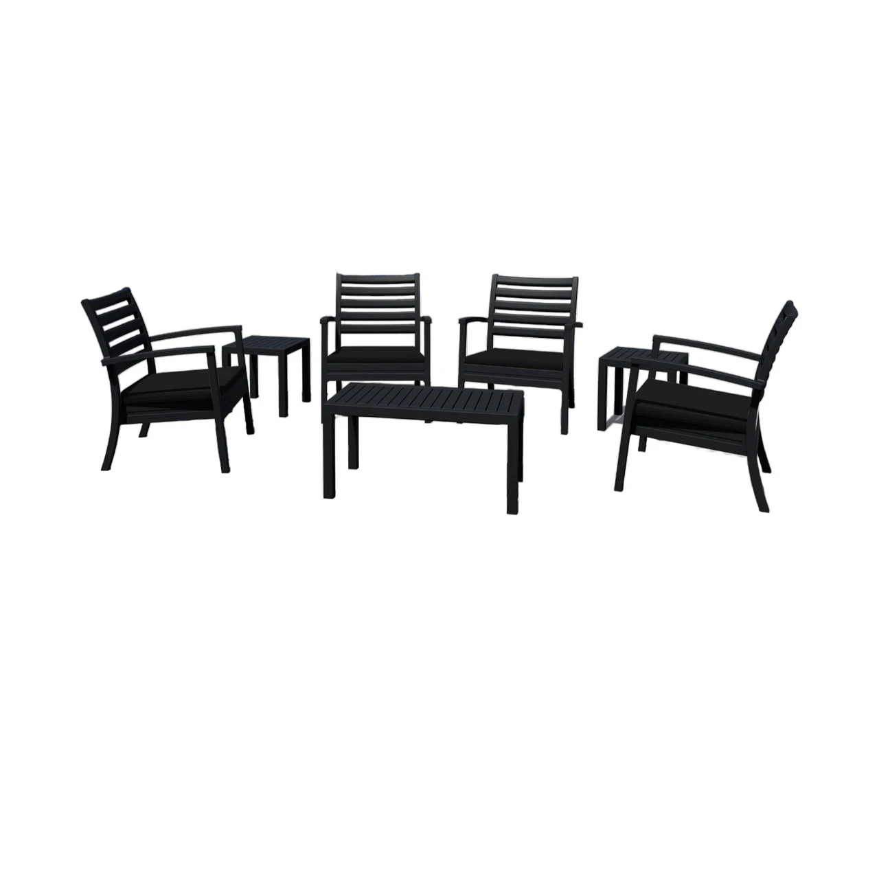 7-Piece Black Outdoor Patio Seating Set With Cushions 36" 1 7-Piece Black Outdoor Patio Seating Set With Cushions 36"