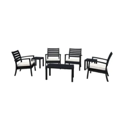 7-Piece Black And Cream White Outdoor Patio Seating Set With Cushions 36"