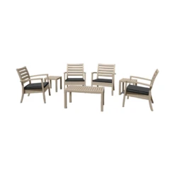 7-Piece Taupe Gray And Charcoal Black Outdoor Patio Seating Set With Cushions 36"