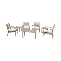 7-Piece Taupe Gray And Cream White Outdoor Patio Seating Set With Cushions 36"