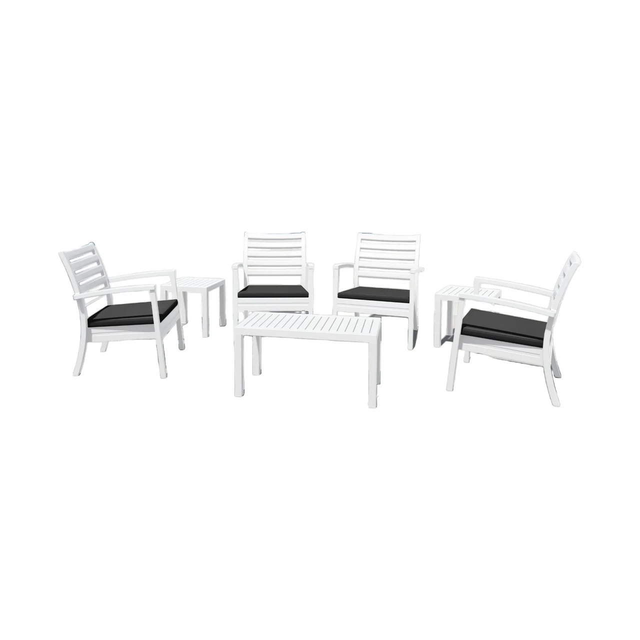 7-Piece White And Charcoal Black Outdoor Patio Seating Set With Cushions 36" 1 7-Piece White And Charcoal Black Outdoor Patio Seating Set With Cushions 36"