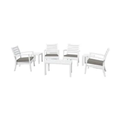 7-Piece White And Taupe Gray Outdoor Patio Seating Set With Cushions 36"