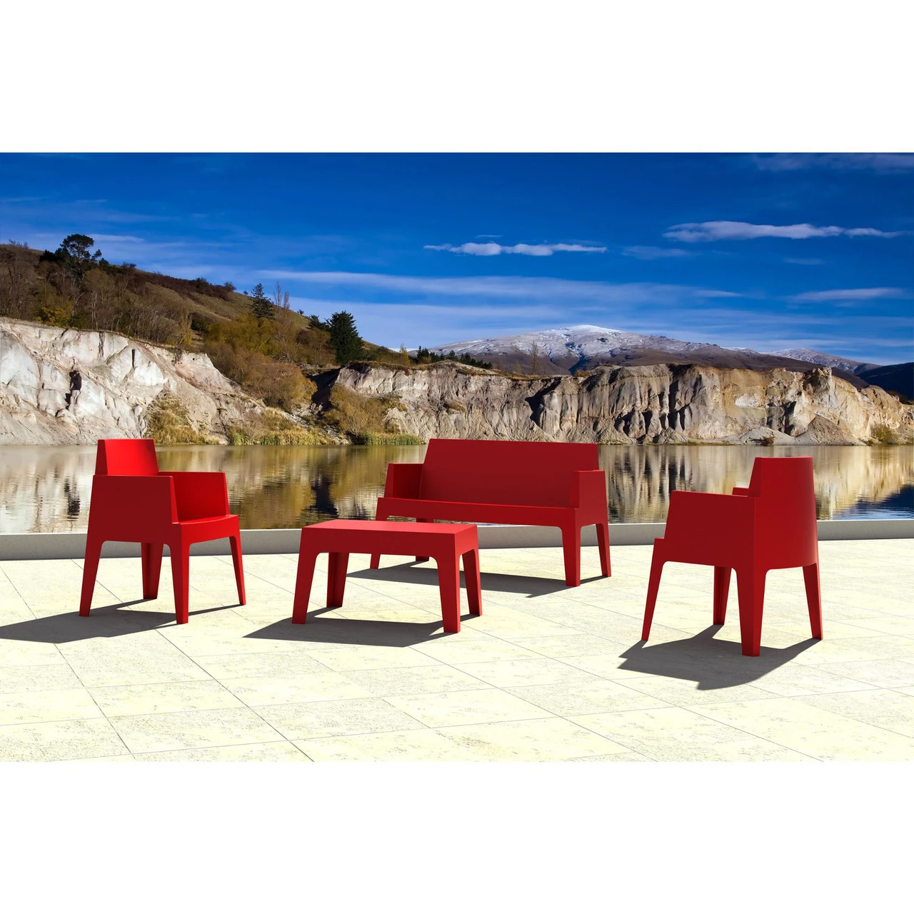 27.5" Red Stackable Outdoor Patio Coffee Table 5 27.5" Red Stackable Outdoor Patio Coffee Table - Image 5