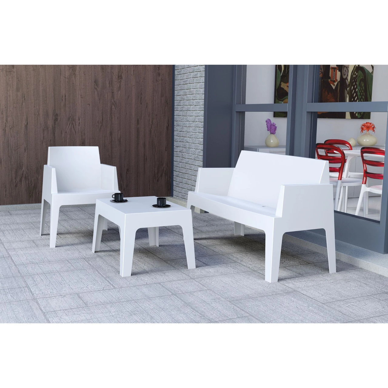 27.5" White Stackable Outdoor Patio Coffee Table 7 27.5" White Stackable Outdoor Patio Coffee Table - Image 7