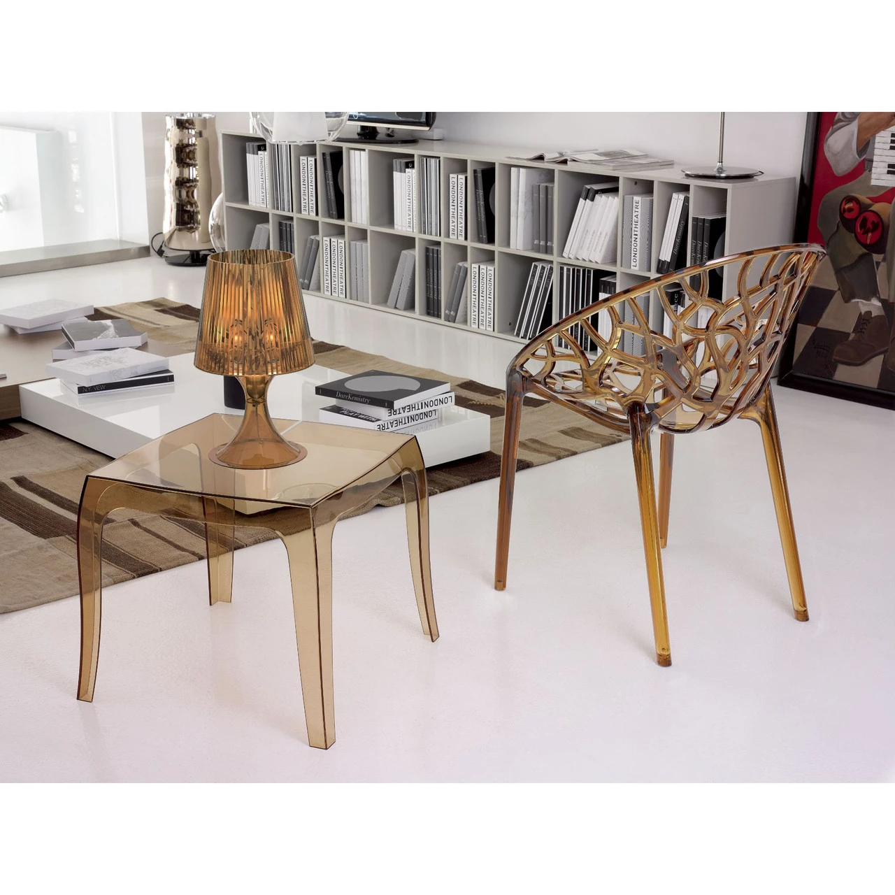 20" Amber Transparent Stacking Square Outdoor Patio Side Table 5 20" Amber Transparent Stacking Square Outdoor Patio Side Table - Image 5