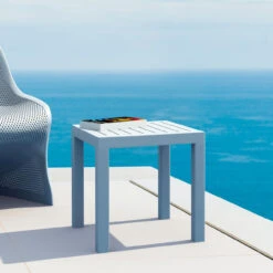 18" Silver Gray Patio Square Resin Side Table With Drain Hole -PatioVibe Shop dpam isp066 sil 3 90079.1667538924