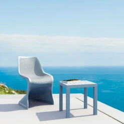 18" Silver Gray Patio Square Resin Side Table With Drain Hole -PatioVibe Shop dpam isp066 sil 4 16862.1667538924