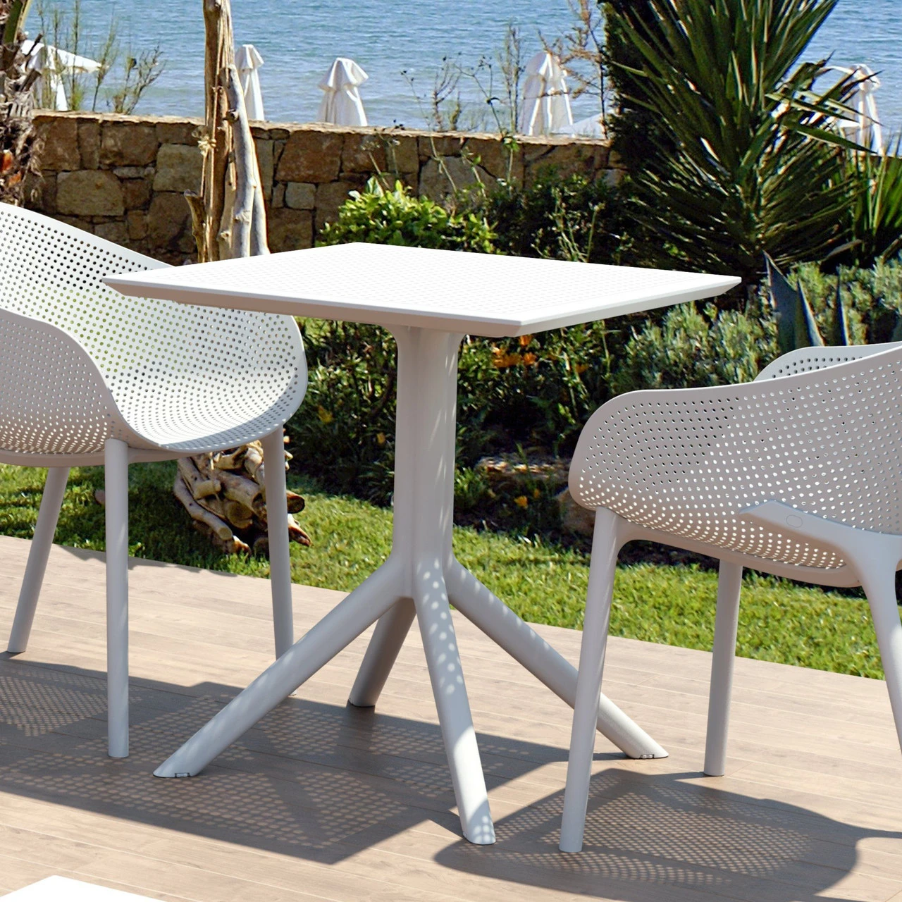 29.5" White Square Outdoor Patio Dining Table 4 29.5" White Square Outdoor Patio Dining Table - Image 4