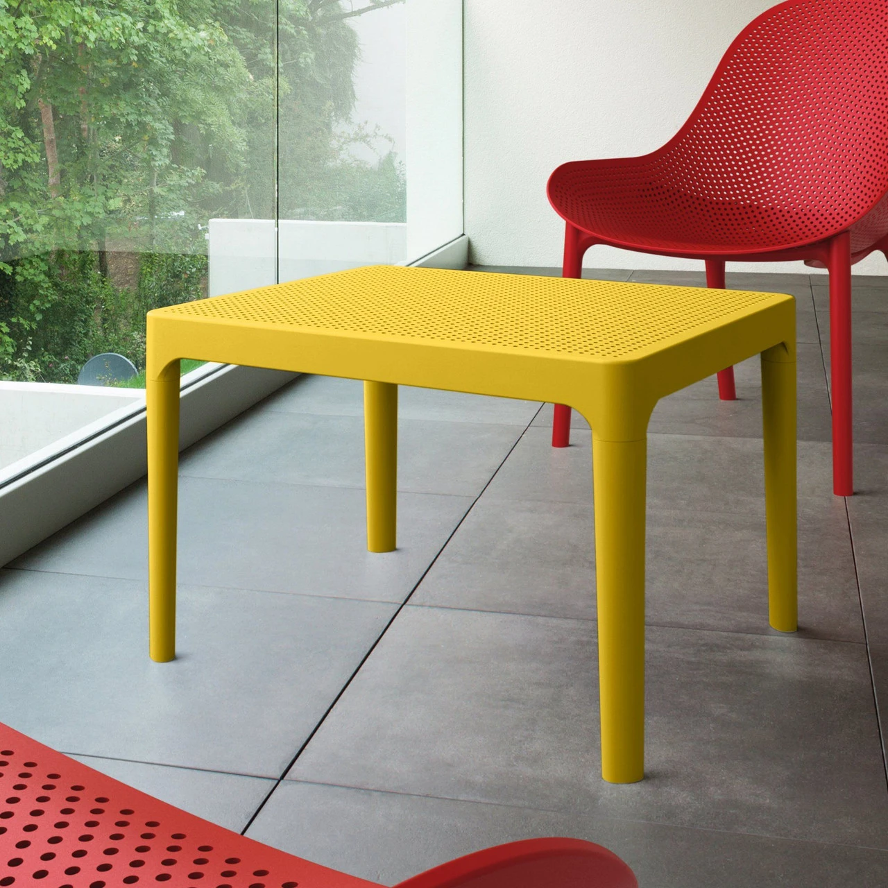 23.5" Yellow Rectangular Outdoor Patio Side Table 4 23.5" Yellow Rectangular Outdoor Patio Side Table - Image 4