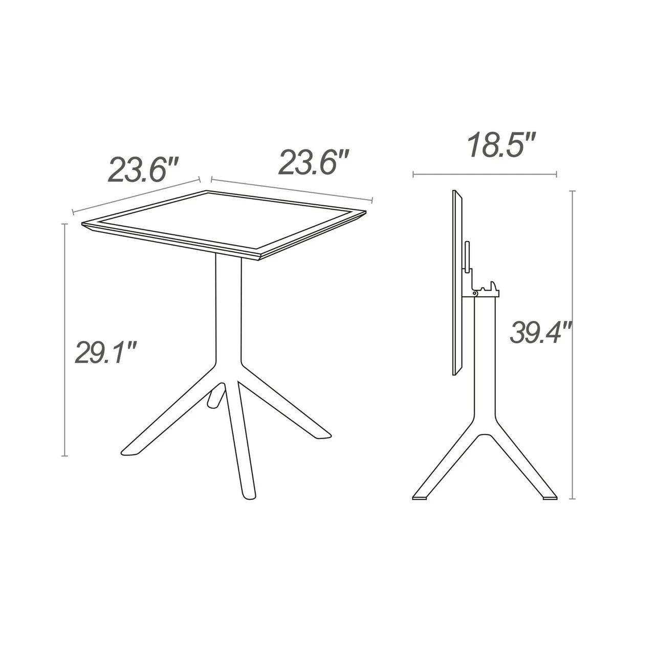 29.5" Gray Folding Square Outdoor Patio Dining Table 8 29.5" Gray Folding Square Outdoor Patio Dining Table - Image 8